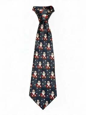 Christmas Holiday Necktie 56in - Navy Red Gold Santa Print